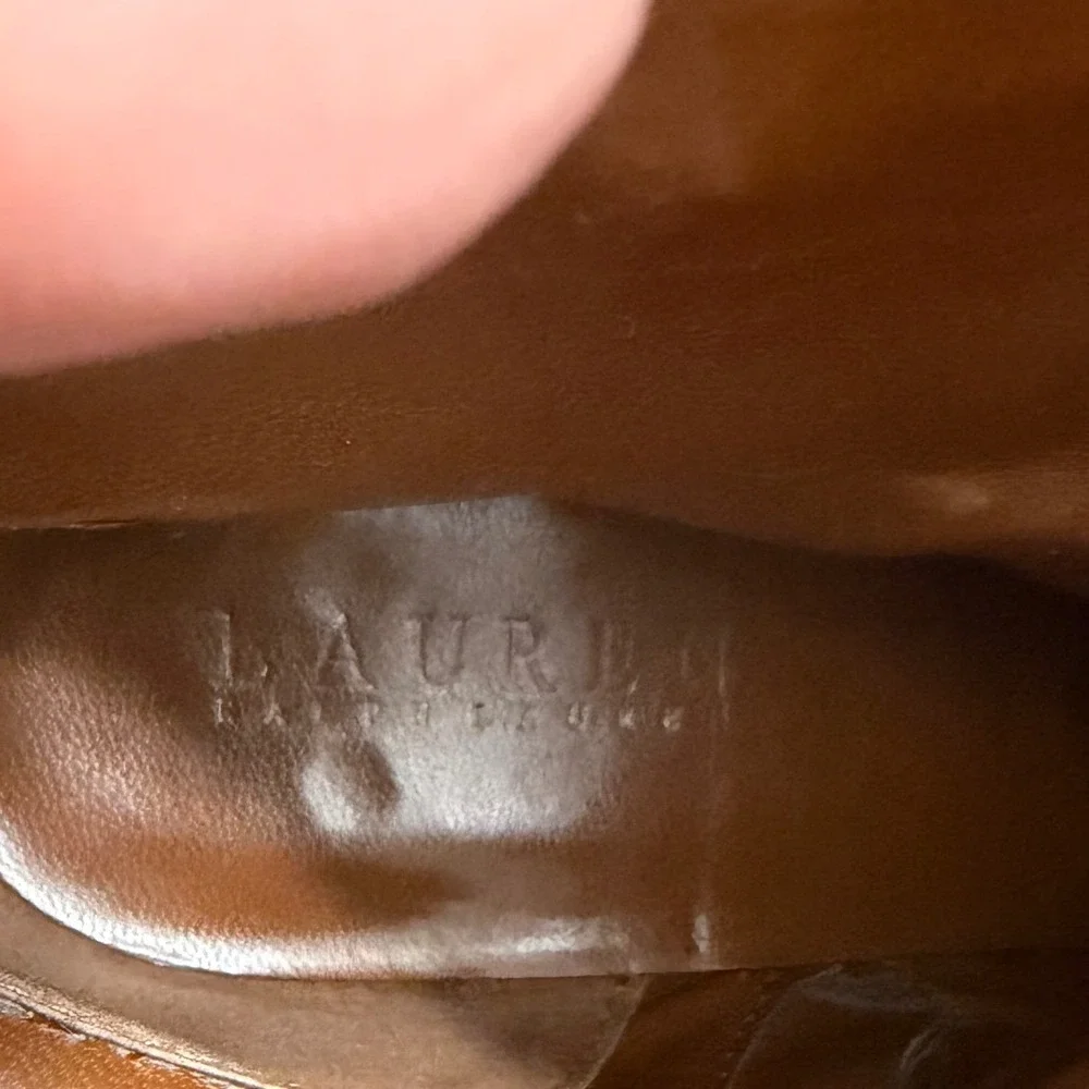 Lauren Ralph Lauren Tan Leather Ankle Boots Womens Size 9 Stirrup Buckle Heel - Picture 10 of 15